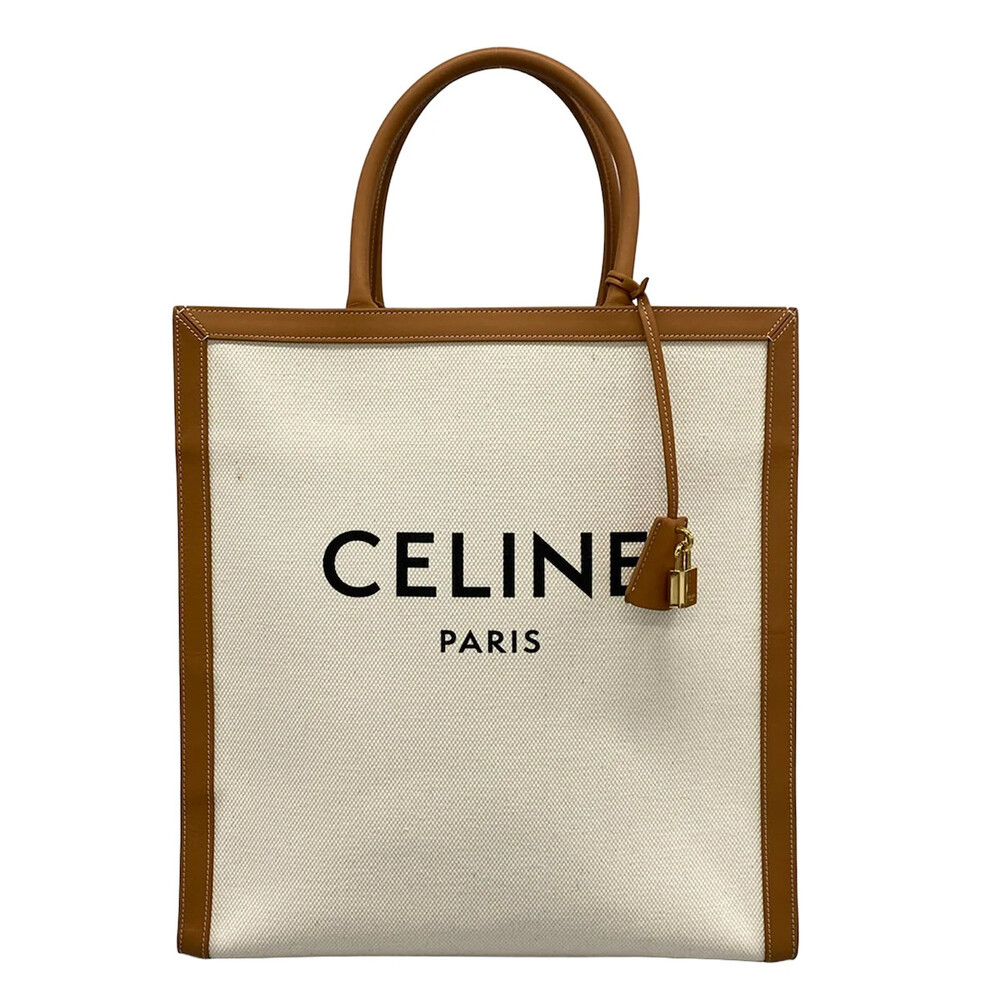 Celine Vertical Cabas White Black Brown #352897C10B
